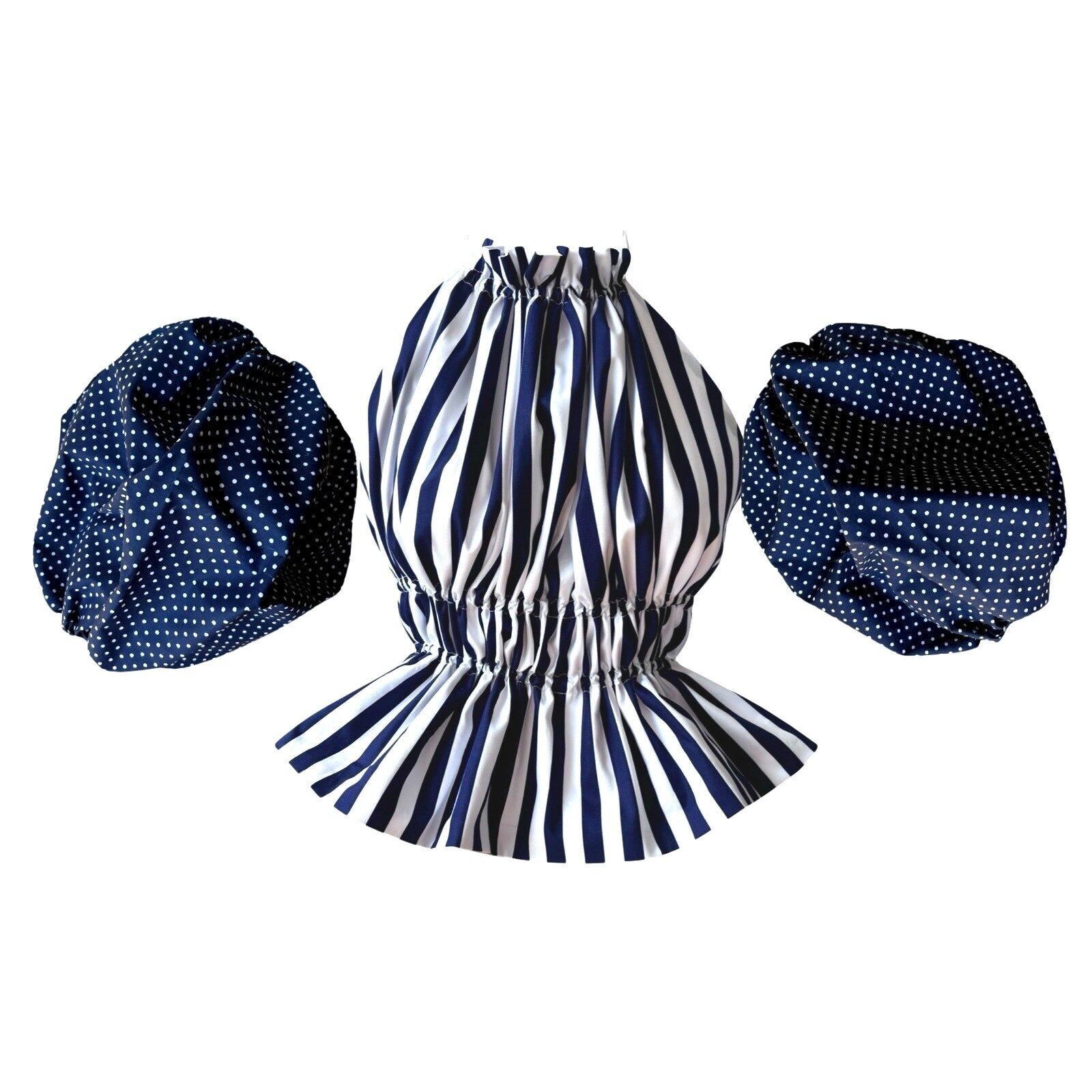 Marineblaues, weiß gestreiftes Neckholder-Top mit Ballonärmeln