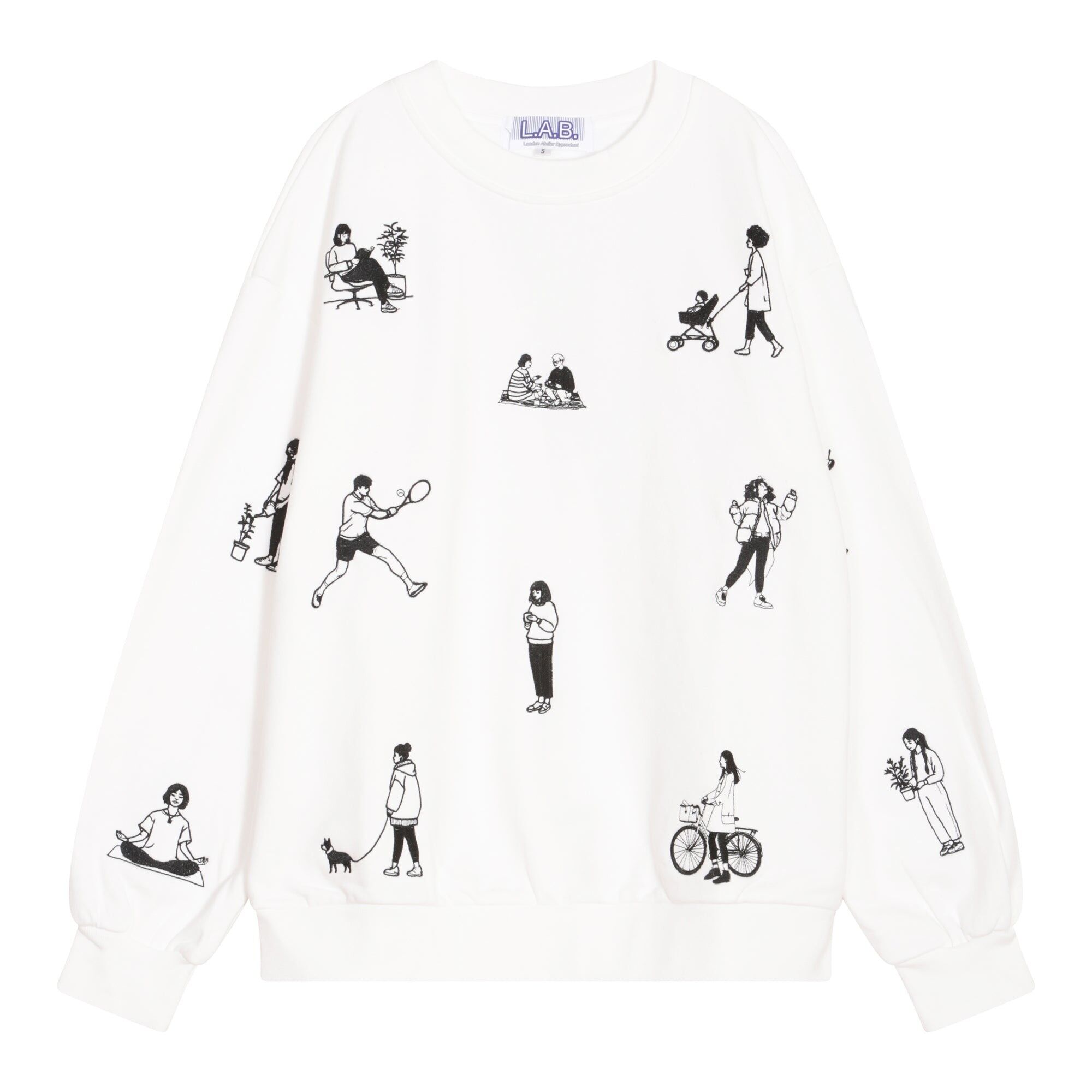 Jersey blanco de tejido grueso con bordado de personas