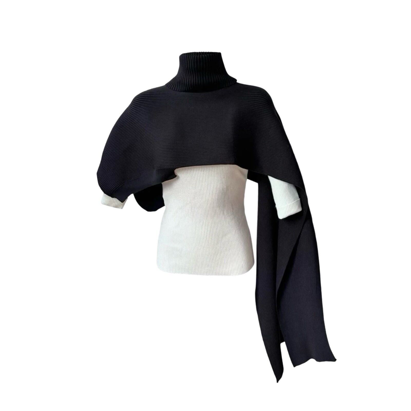 Zweiteiliger Strickschal und Pullover in Schwarz und Beige