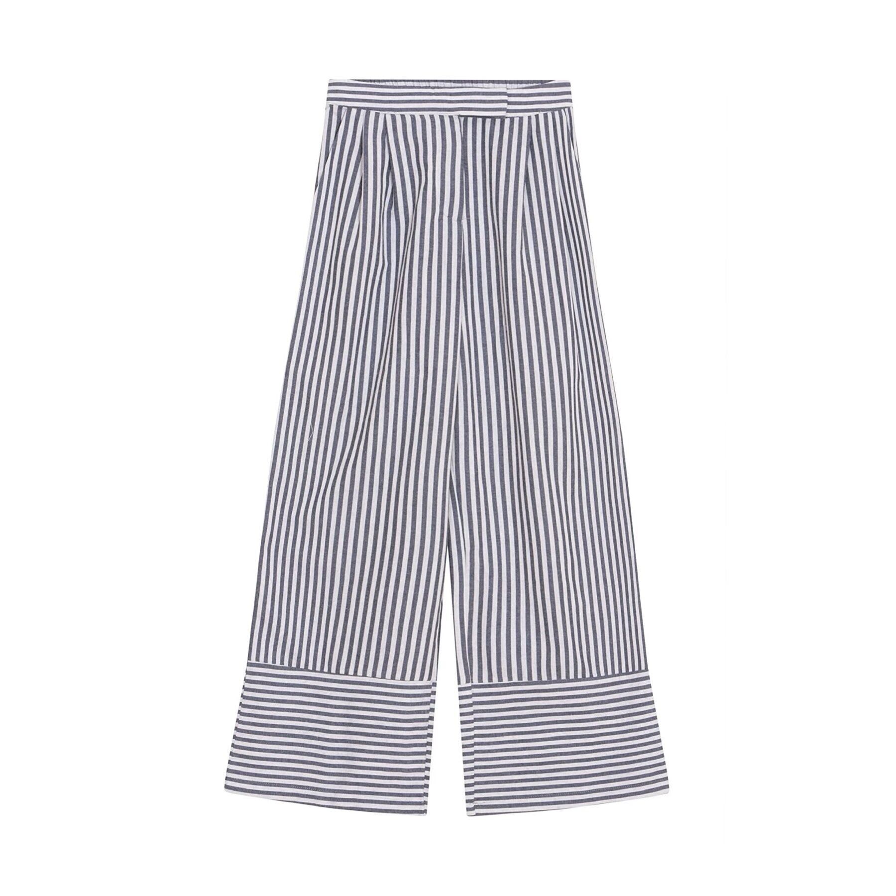 Blue White Striped Wide Leg Trousers