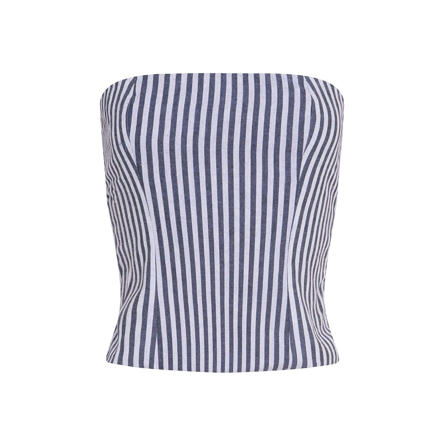 Blau-weiß gestreiftes trägerloses Korsett