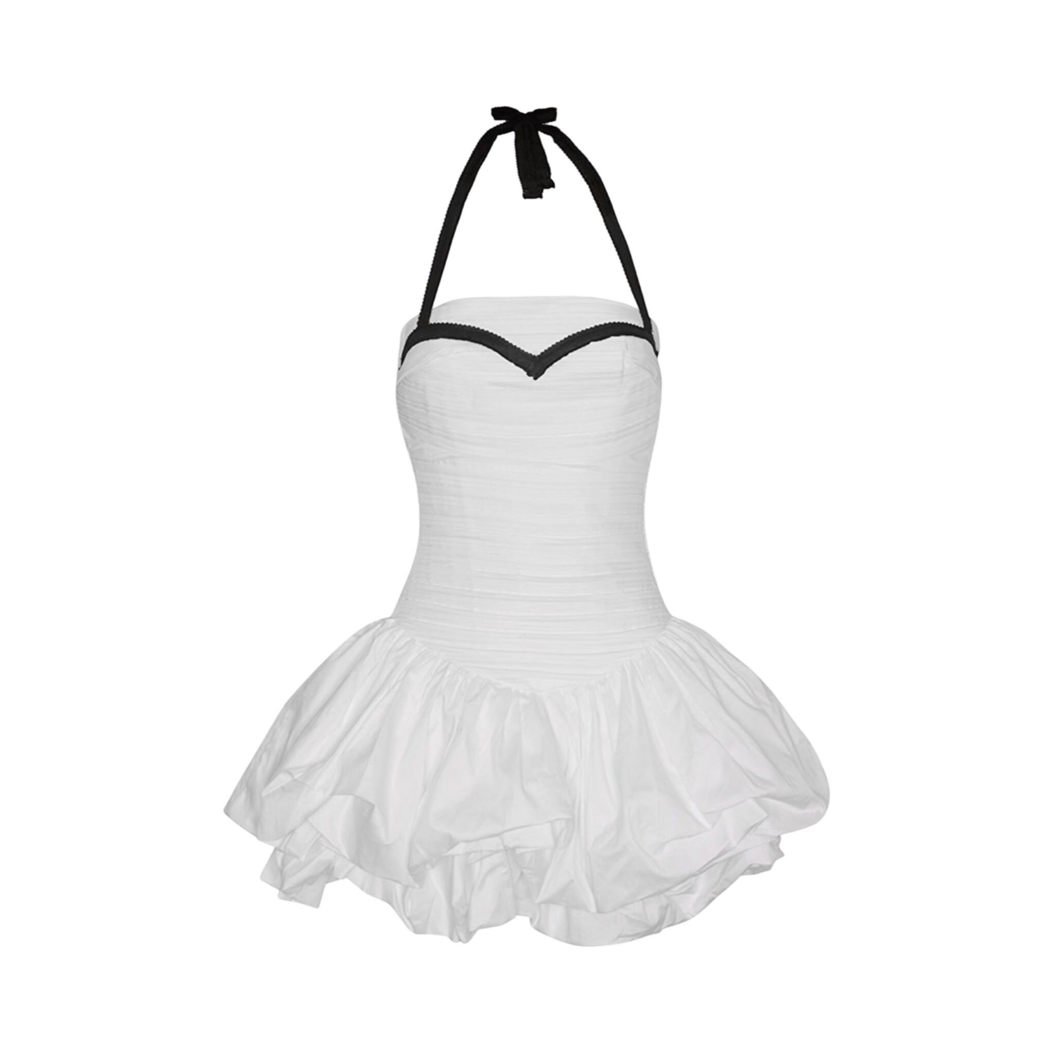 Weißes Rushed Minikleid mit Korsagenoberteil und schwarzer Applikation