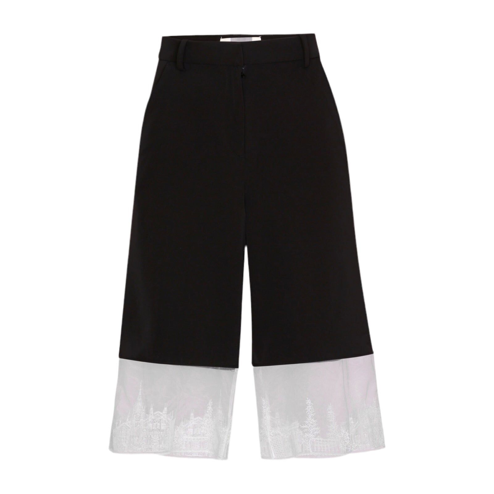 Black wide leg capri trousers with embroidery lace