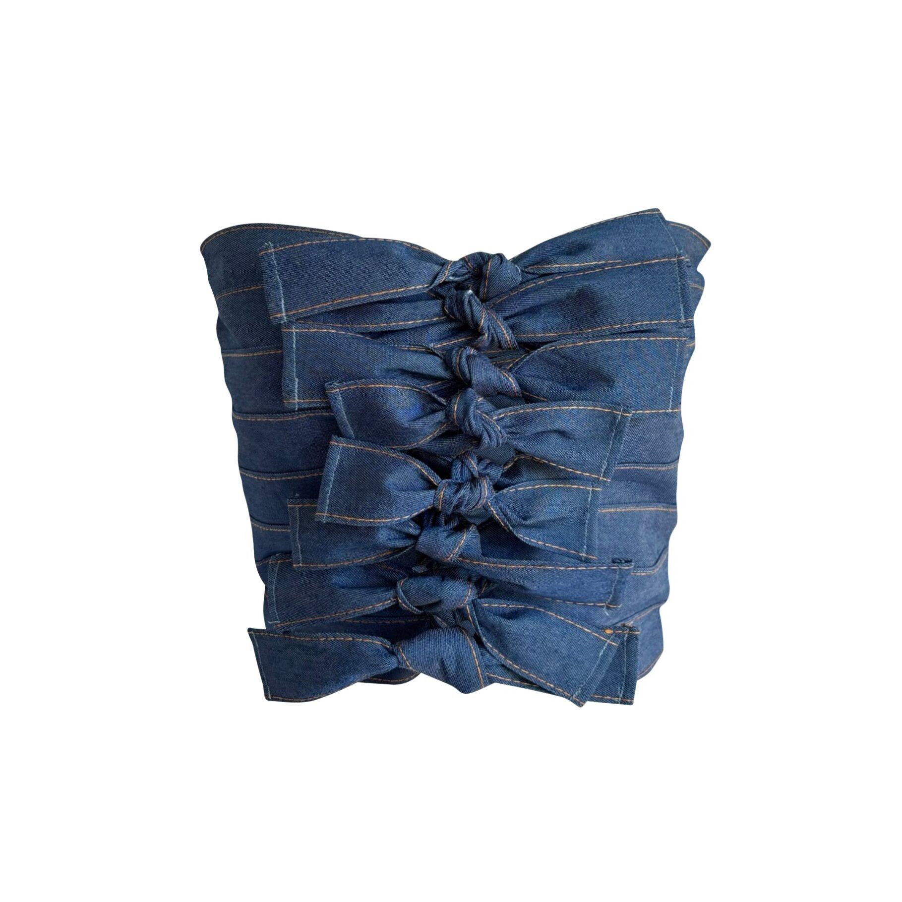 Denim multi-wear ribbon strapless top or apron