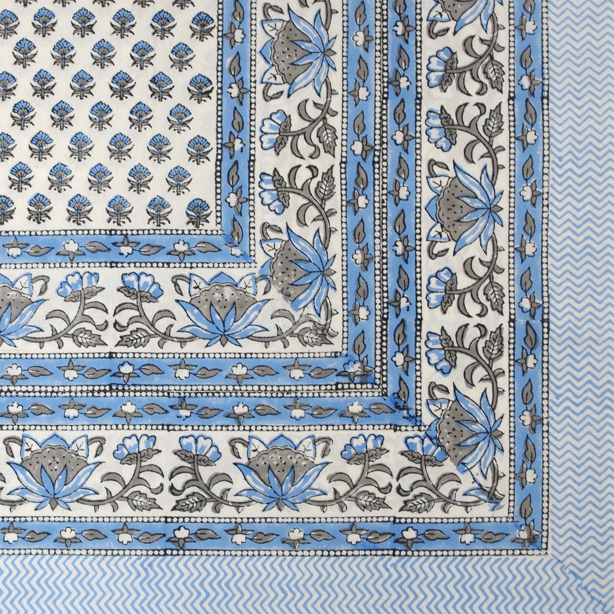 Tovaglia rettangolare stampata a blocchi - Stampa Buti blu su bianco