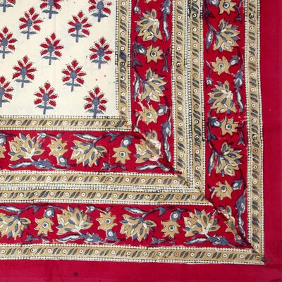 Tovaglia rettangolare stampata a blocchi - Stampa floreale rosso-beige