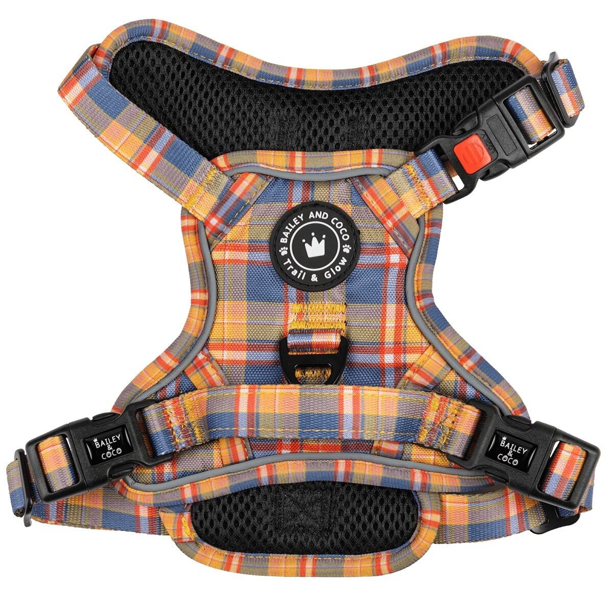 Pettorina per cani Trail & Glow® Premium, design anti-tiro - Tartan rustico