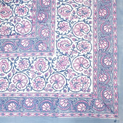 Tovaglia rettangolare stampata a blocchi - Floreale grigio e rosa