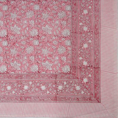 Block Printed Rectangular Tablecloth - Peachy Pink Floral Jaal Print