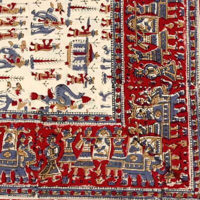 Block Printed Rectangular Tablecloth - Traditional Elephant Print On Beige