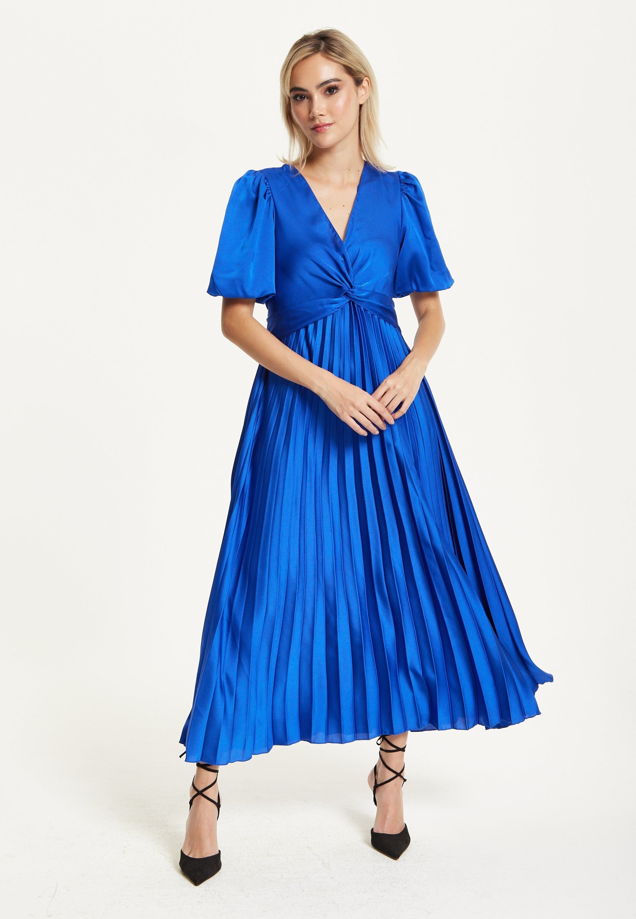 Robe midi plissée bleu roi