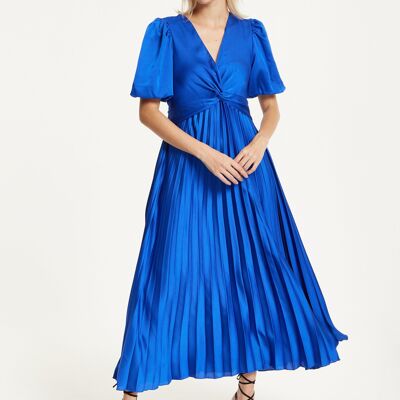 Vestido midi plisado azul real