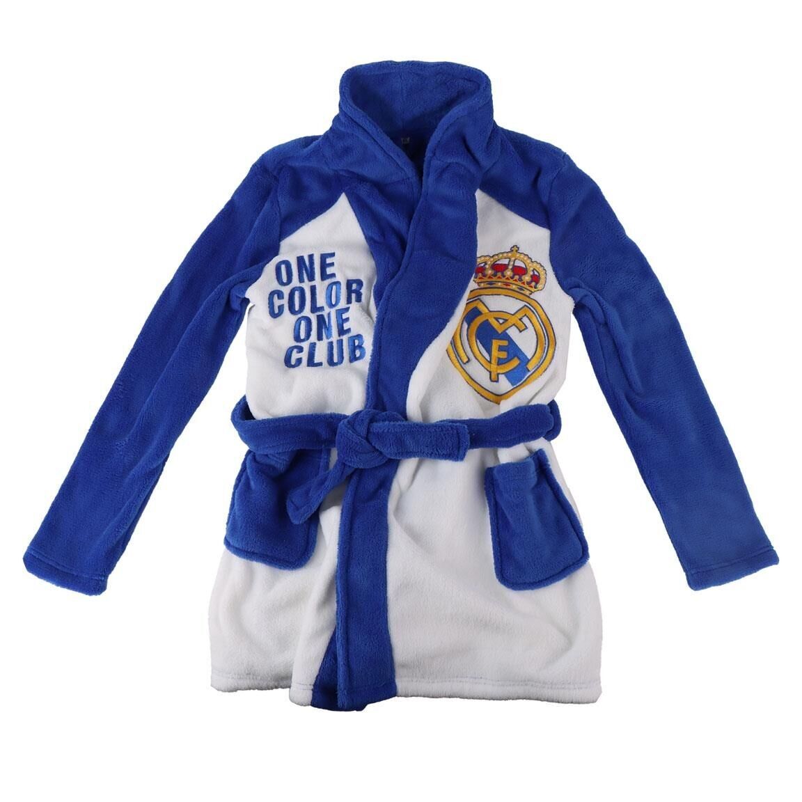 Morgenmantel aus korallenrotem Fleece mit Real Madrid-Applikationen – 2900003009
