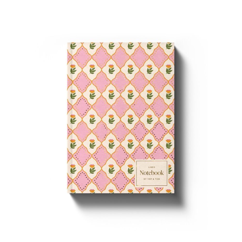 Cuaderno de tapa blanda con rayas - Flores rosas