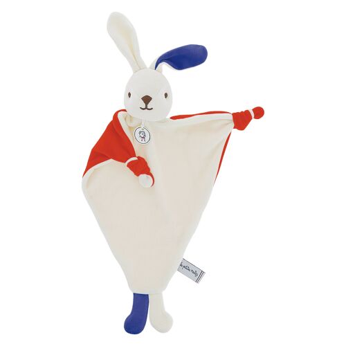 Doudou Lapin Pitola - 27 cm  bleu blanc rouge