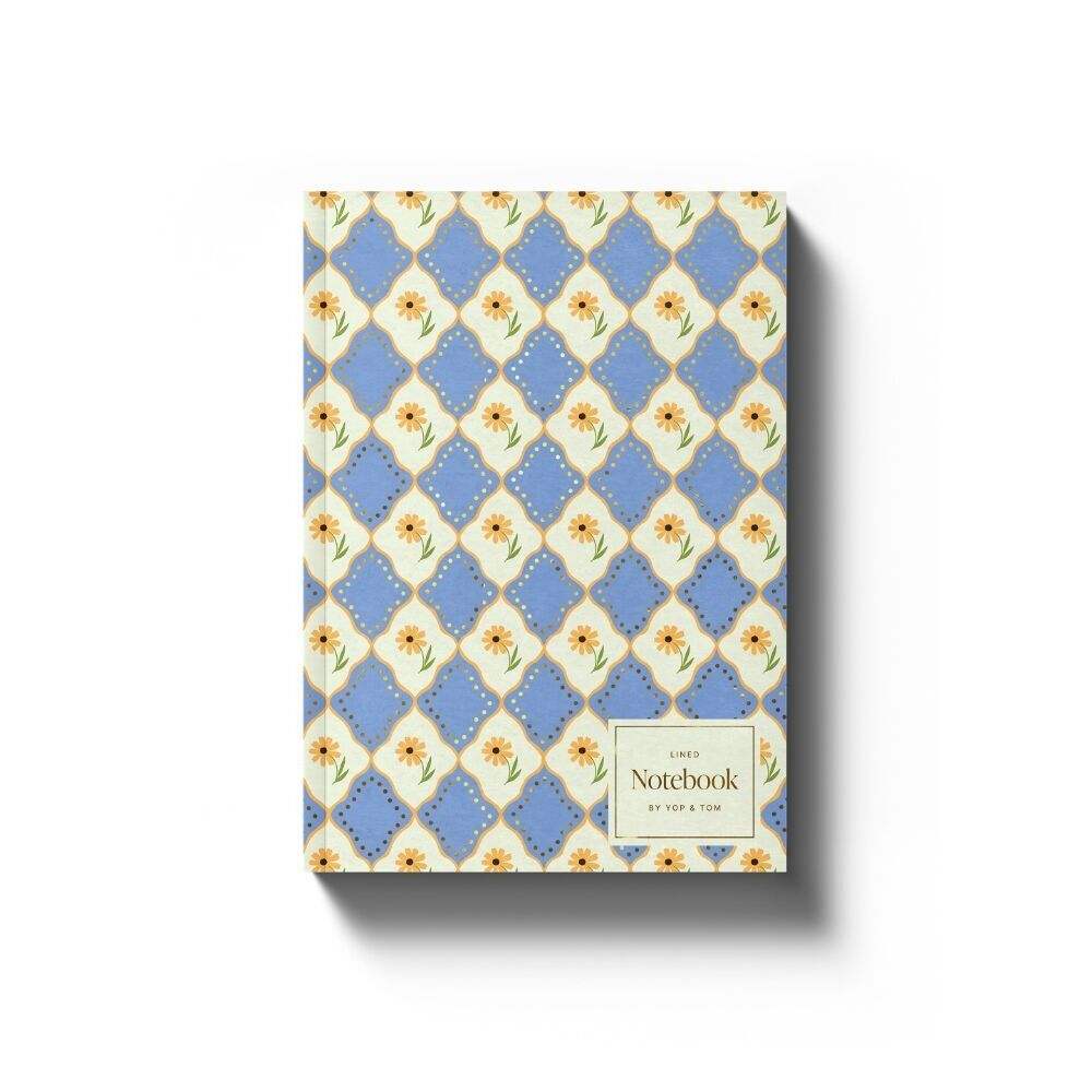 Cuaderno de tapa blanda con rayas - Flores azules