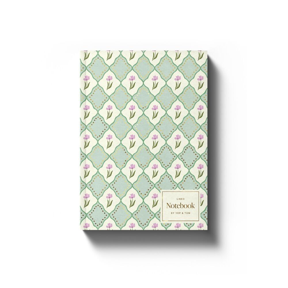 Cuaderno de tapa blanda con rayas - Flores verdes