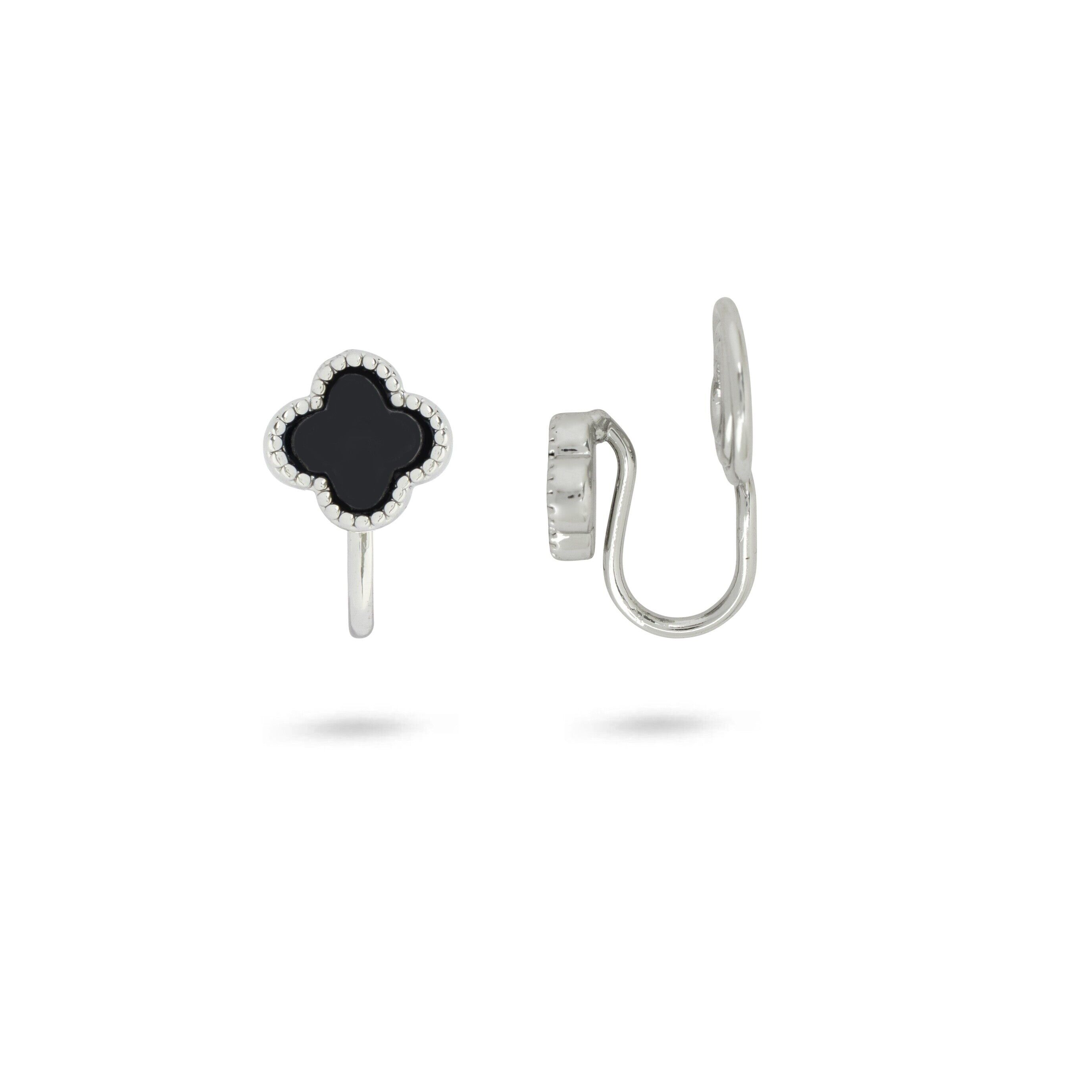 Boucles d'oreilles à clip mini trèfle noir