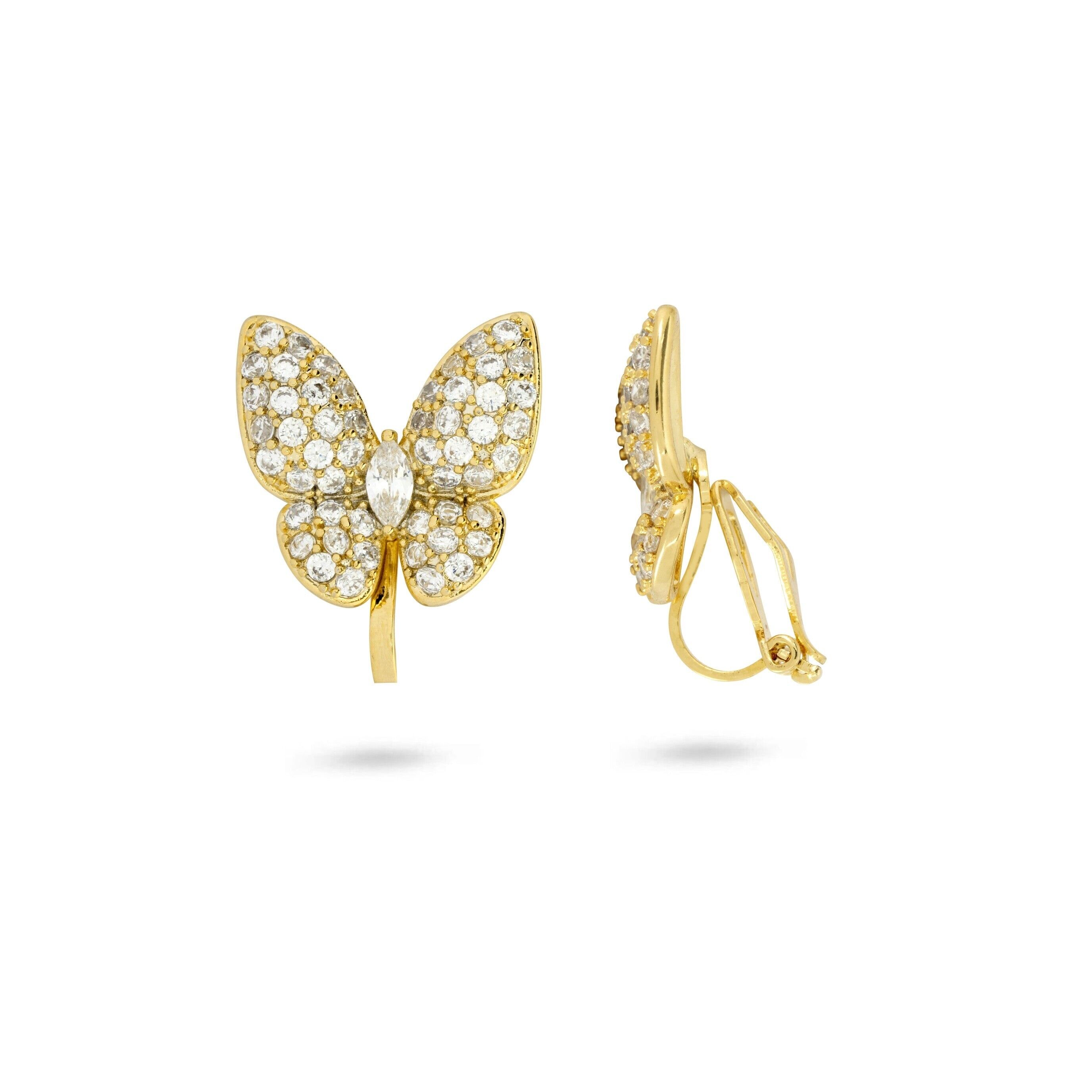 Boucles d'oreilles à clip papillon scintillantes en or