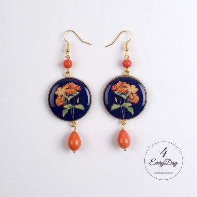 Wood and resin earrings - yellow flowers on a black background