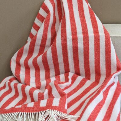Wool blanket / cozy blanket STRIPES tomato red / off white