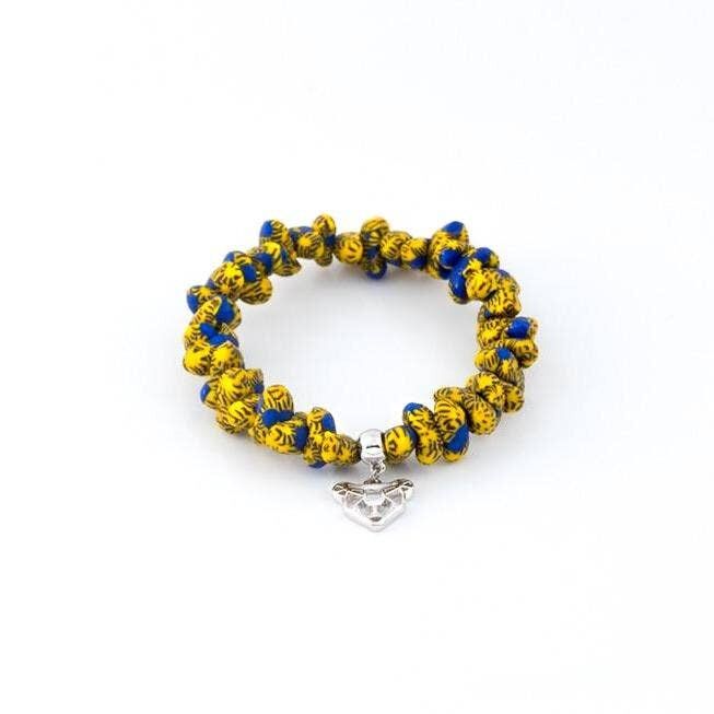 Augusta Handmade Glass Bead Stretch Bracelet with Charm