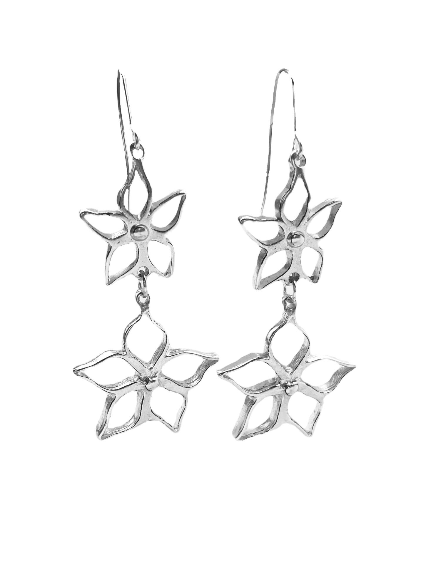 Orecchino doppio lungo irregolare Blom in argento placcato 10µ gancio