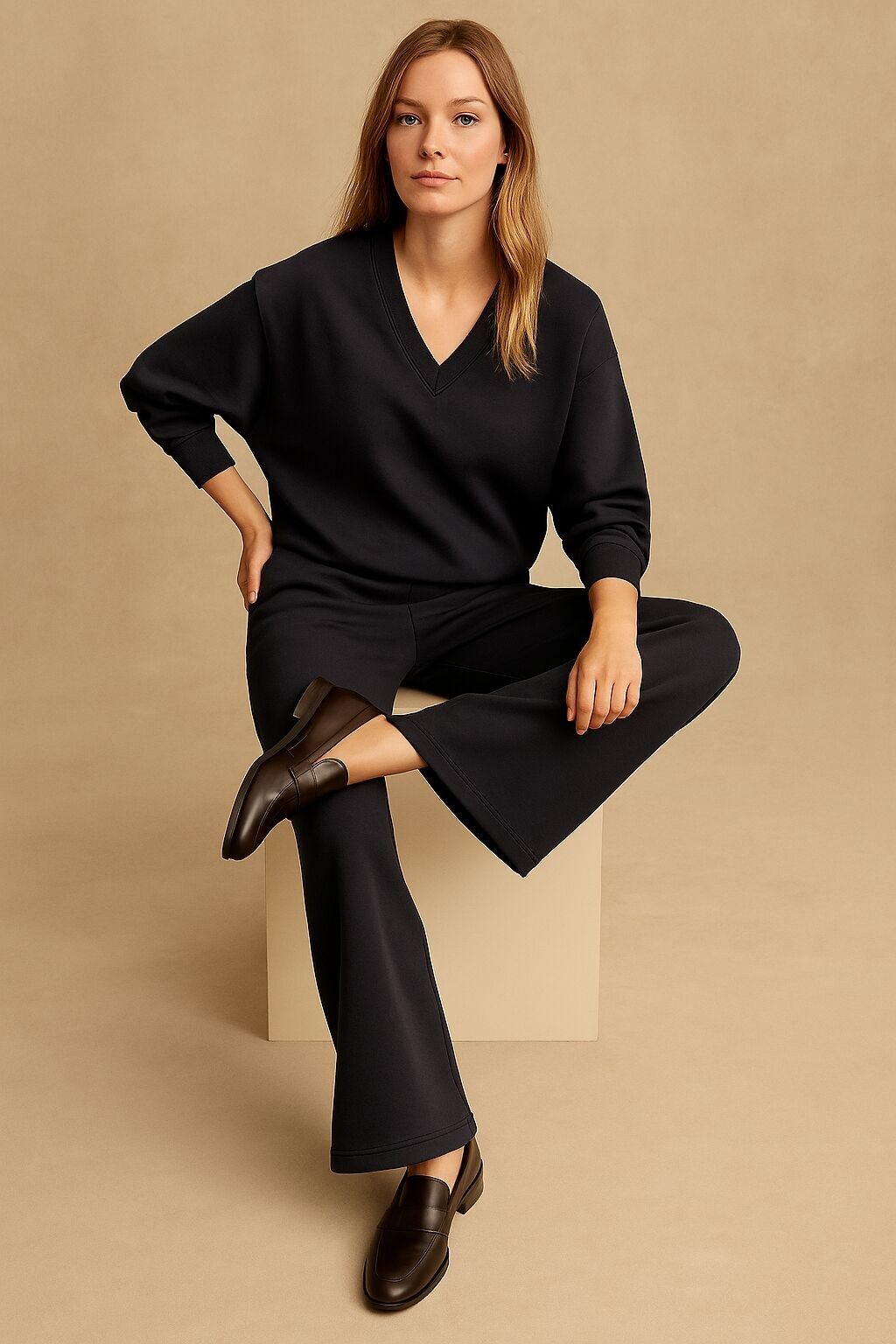 Sudadera de manga larga con cuello en V