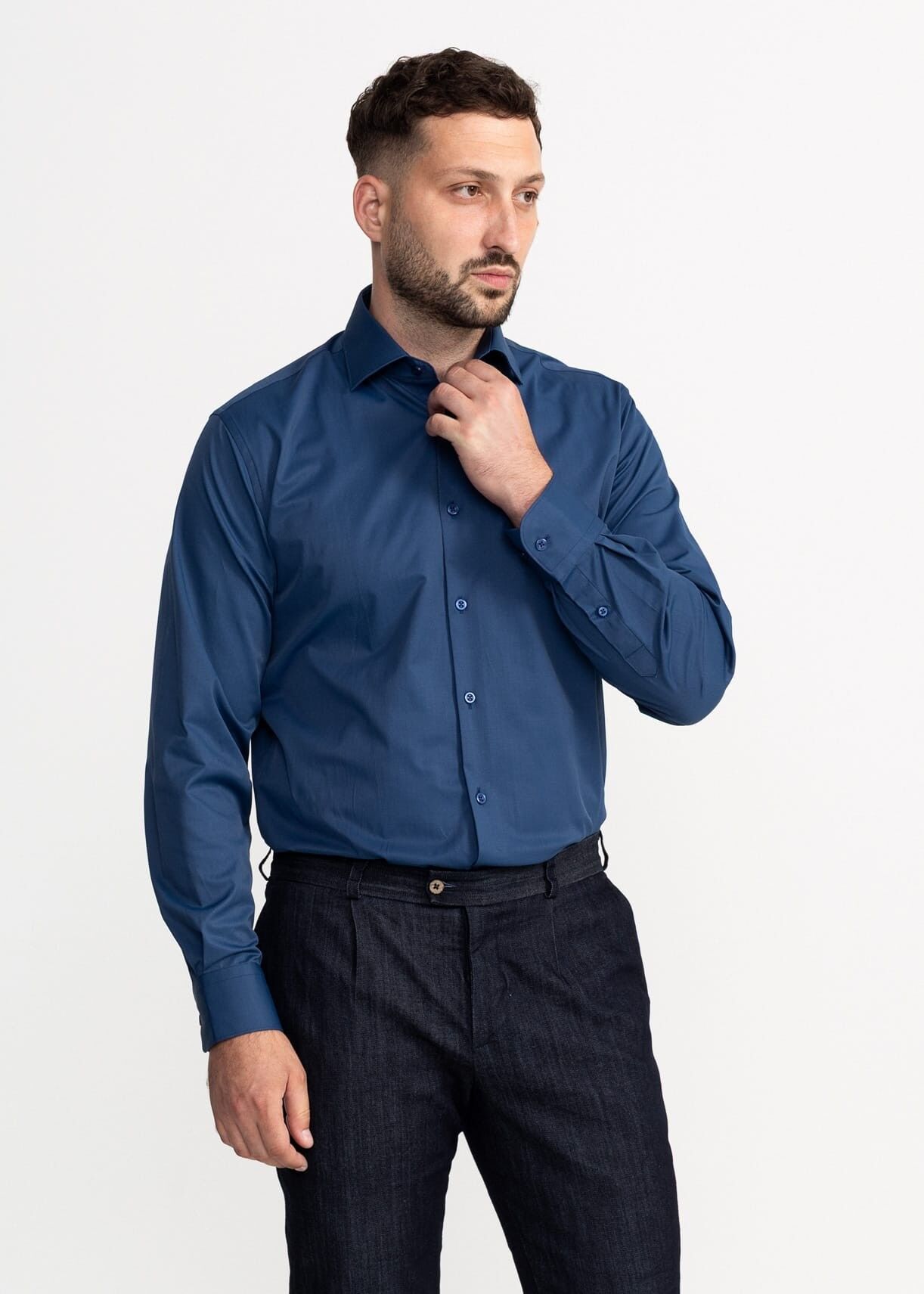 La camicia in cotone egiziano Peles - Blu navy
