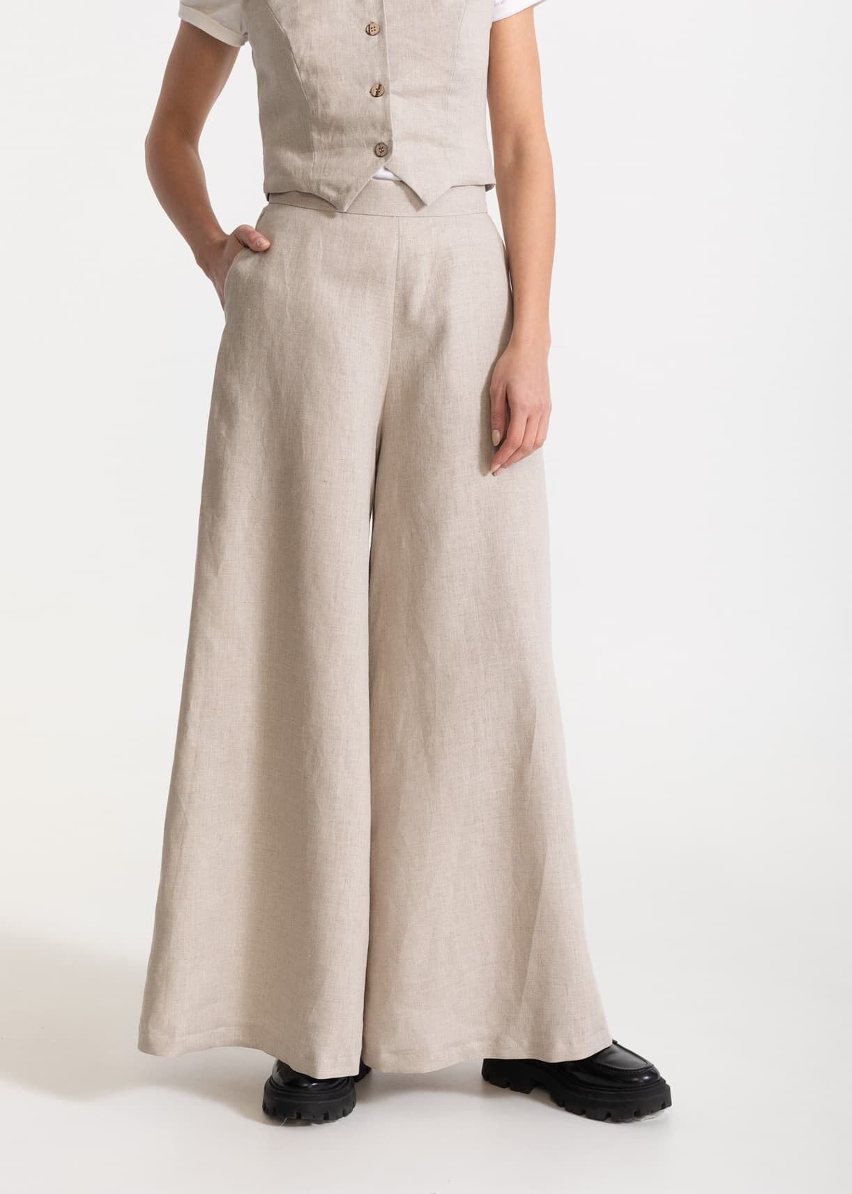 Pantaloni in lino Palazzo - Beige