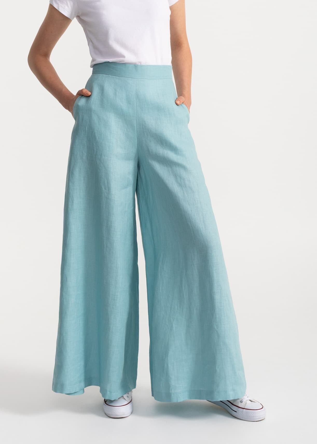 The Palazzo Linen Pants - Aqua