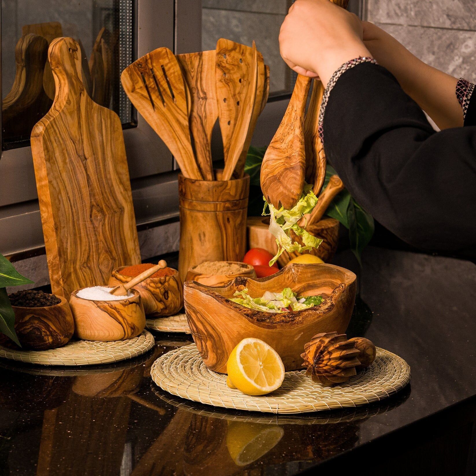 Pack of 13 Essential Kitchen Utensils – Natural Olive Wood