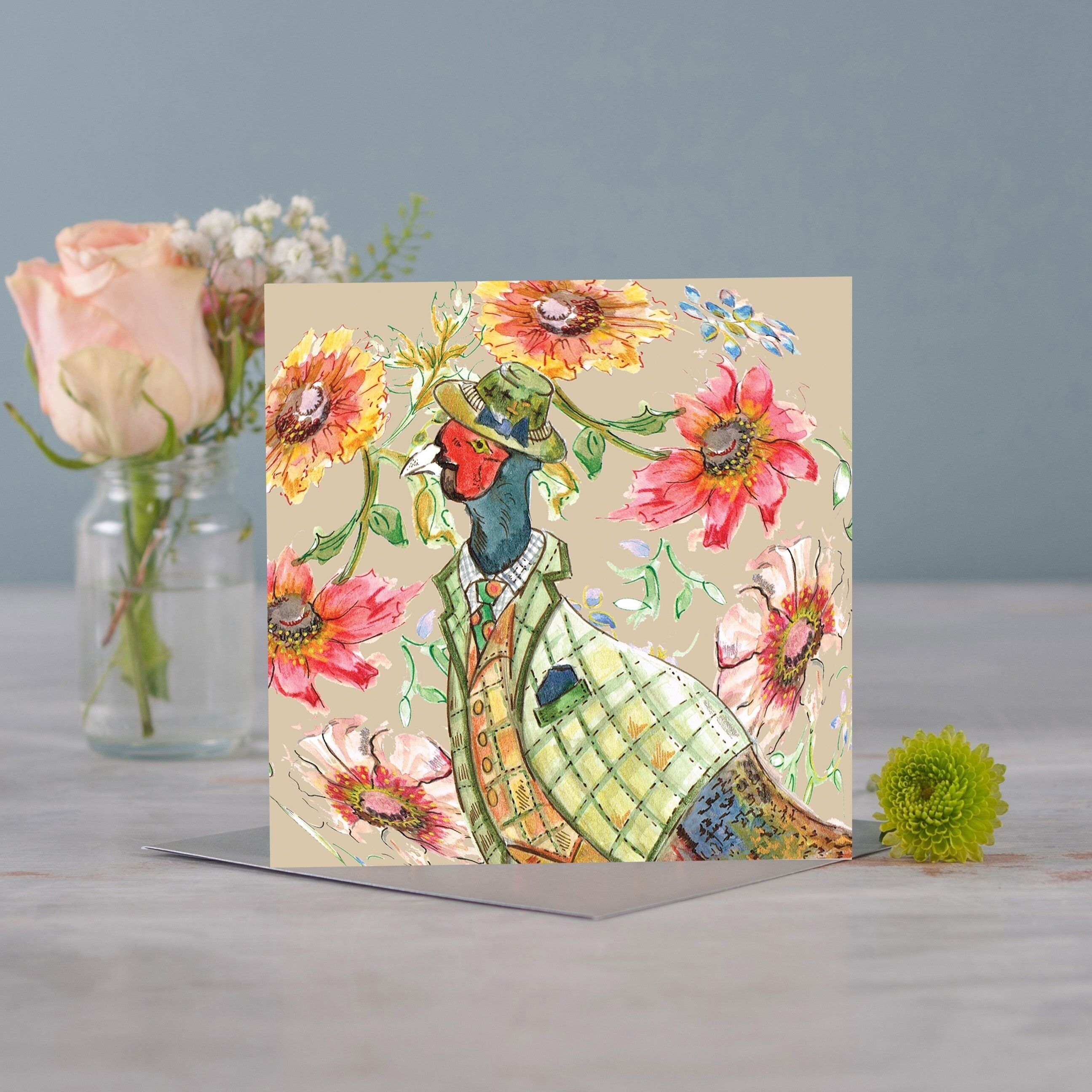 Biglietto d'auguri con fagiano del cottage