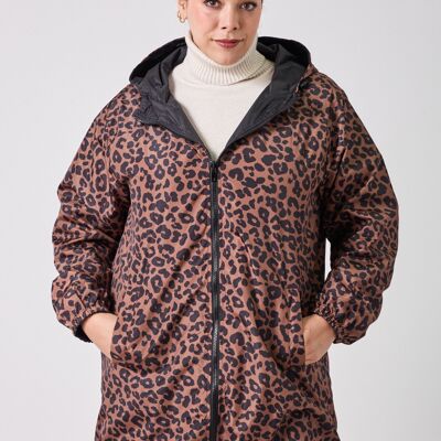 3113L - Parka reversibile leopardato di media lunghezza, taglie forti