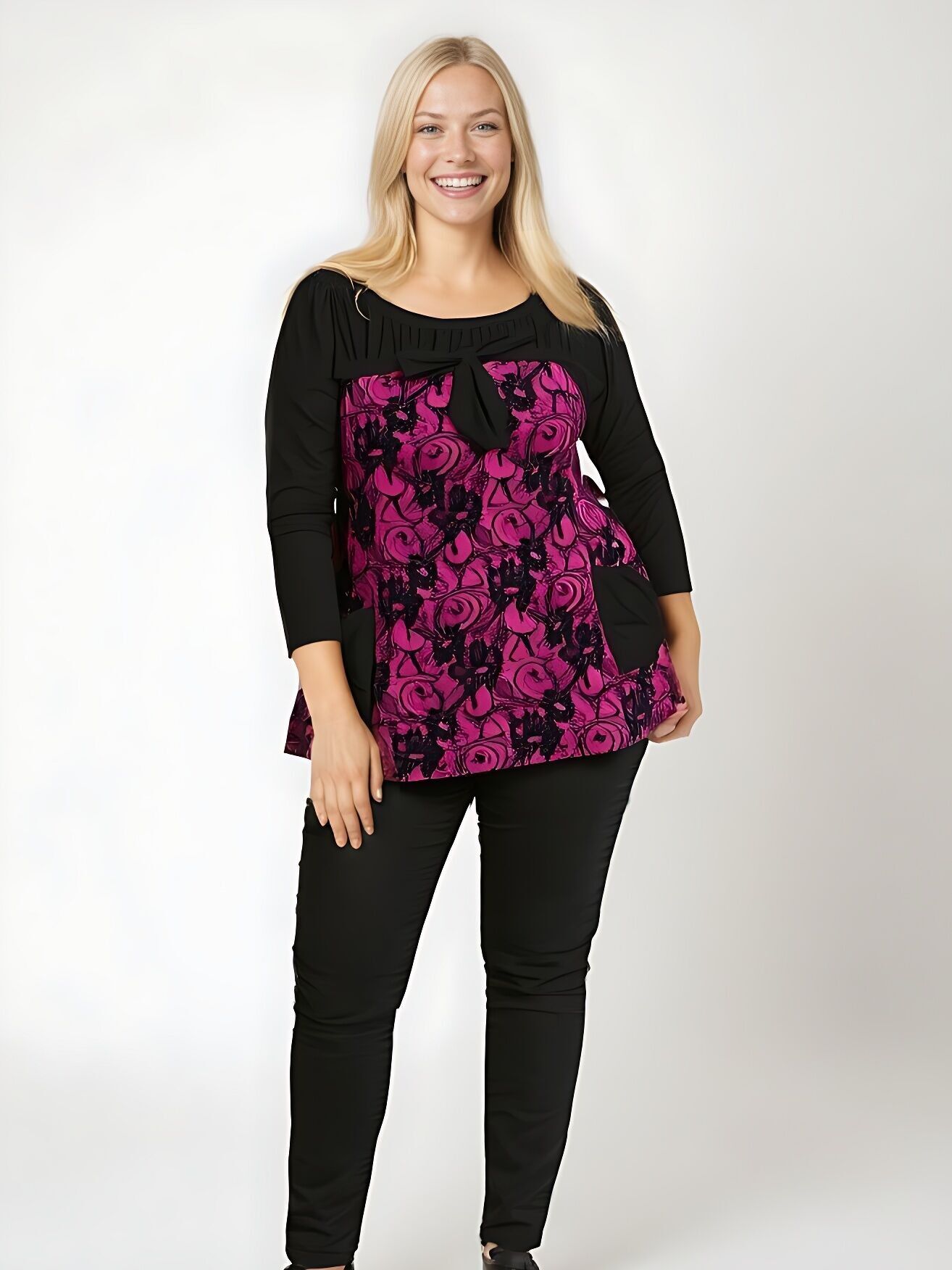 Rosa bedrucktes Top + Unterhemd-Set (A256)