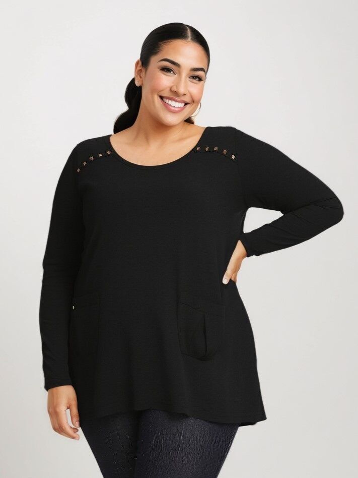 Feiner Pullover in Übergröße mit goldenen Knöpfen (A326)