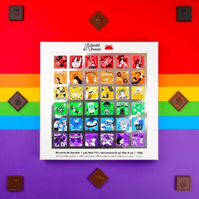 Le Chocolat Des Francais - Box of 36 chocolate squares - Rainbow