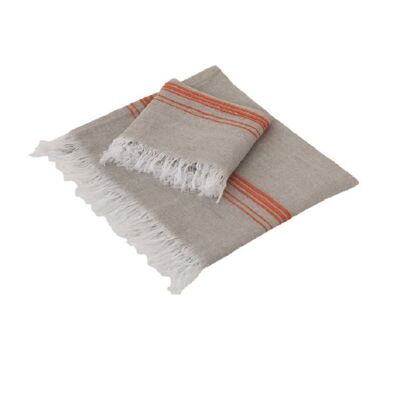 Telo da bagno in lino mélange - Coral Stripes on Natural