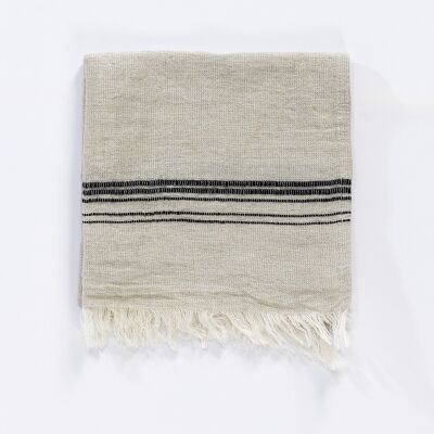 Marl Linen Bath Sheet - Black Stripes on Natural