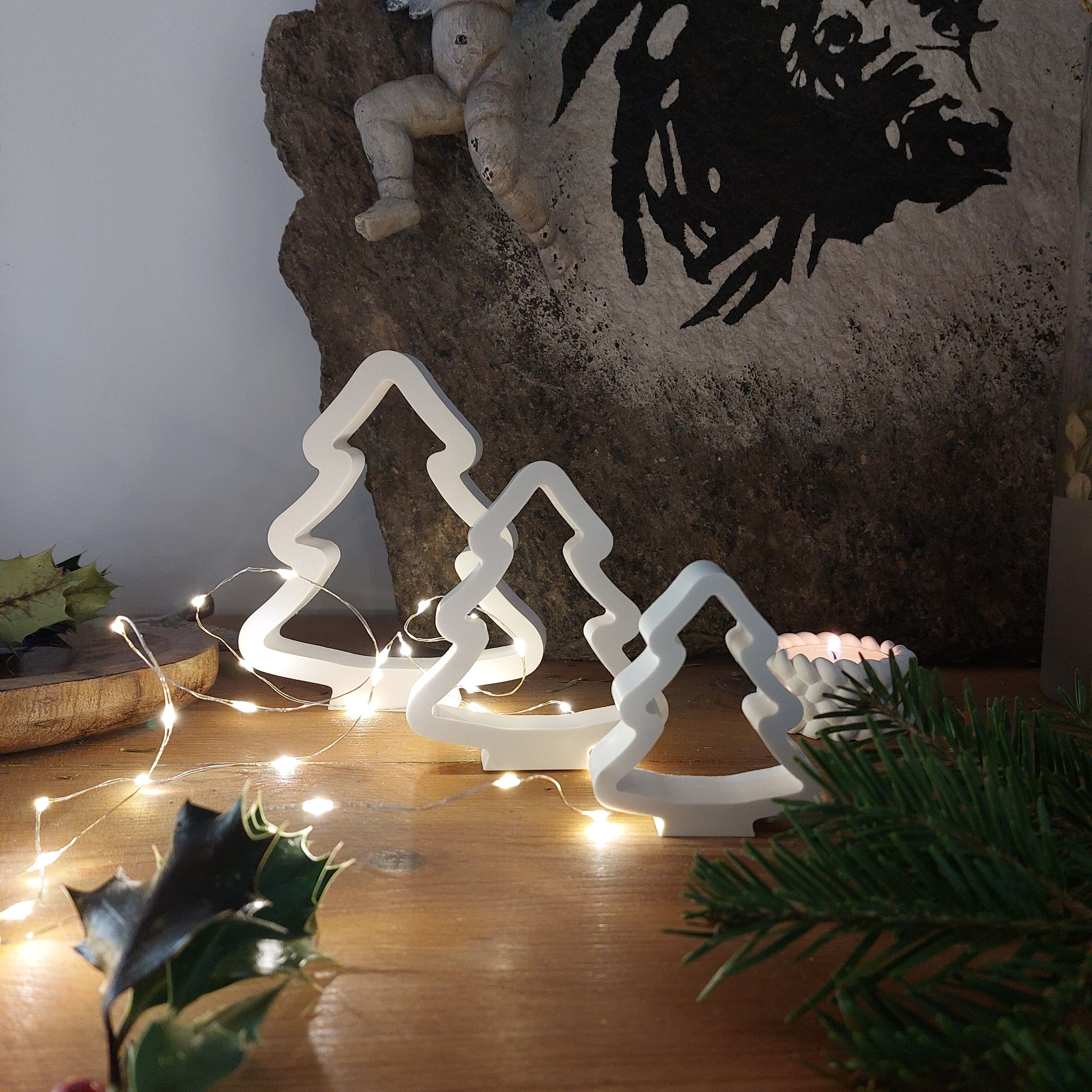 Christmas Tree Silhouette Decorations, Clean Minimalist Style, Set of 3