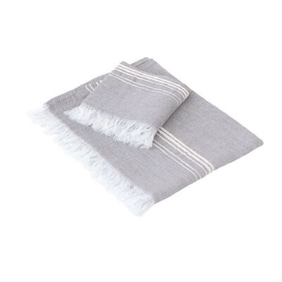 Marl Linen Bath Sheet - Grey with White Stripes