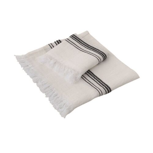 Marl Linen Bath Sheet - Off White with Black Stripes