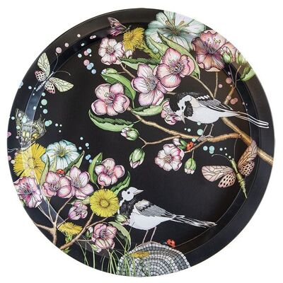Tin tray 33 cm Wagtails Spring black