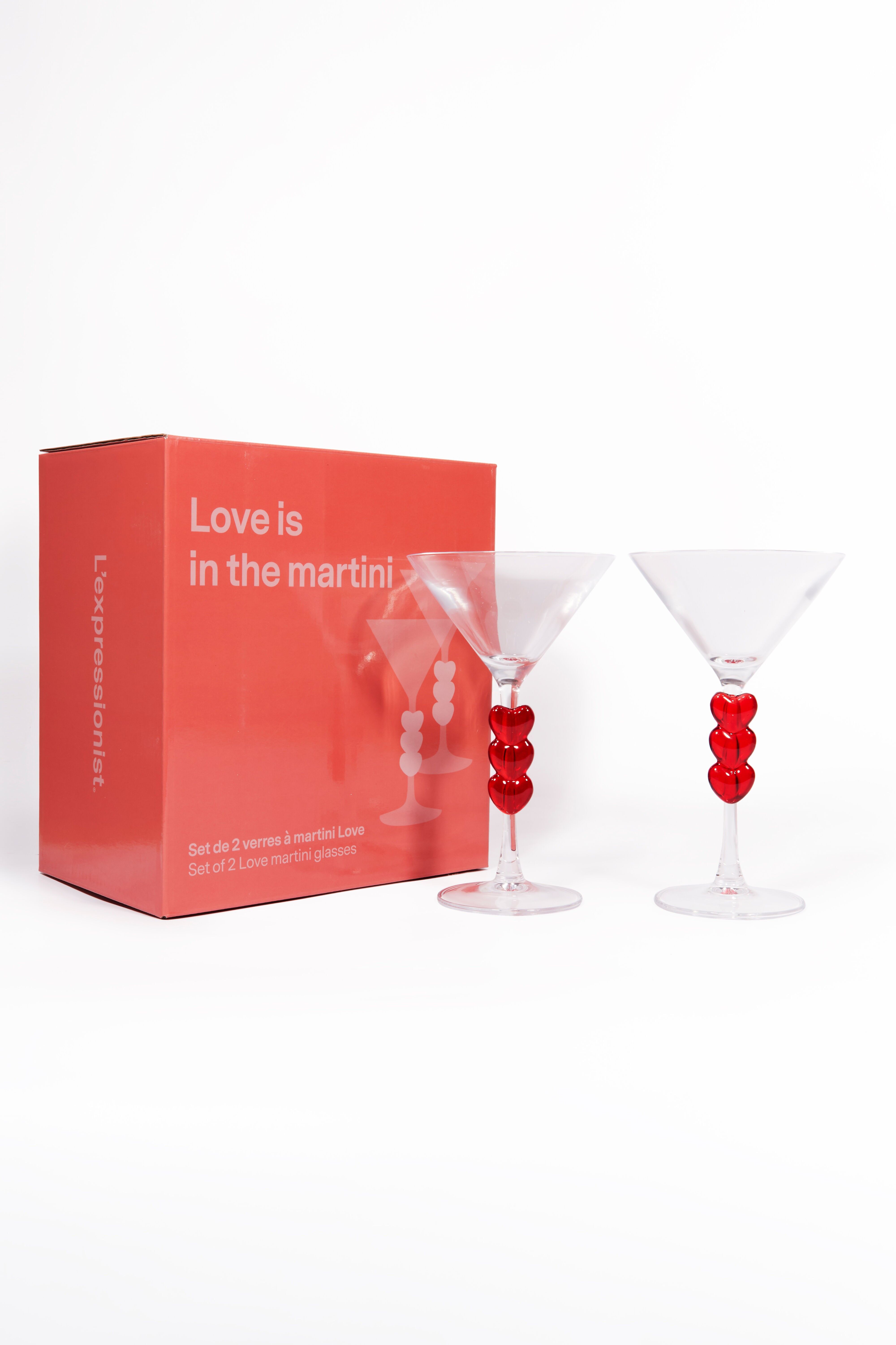 Set aus zwei herzförmigen Martinigläsern