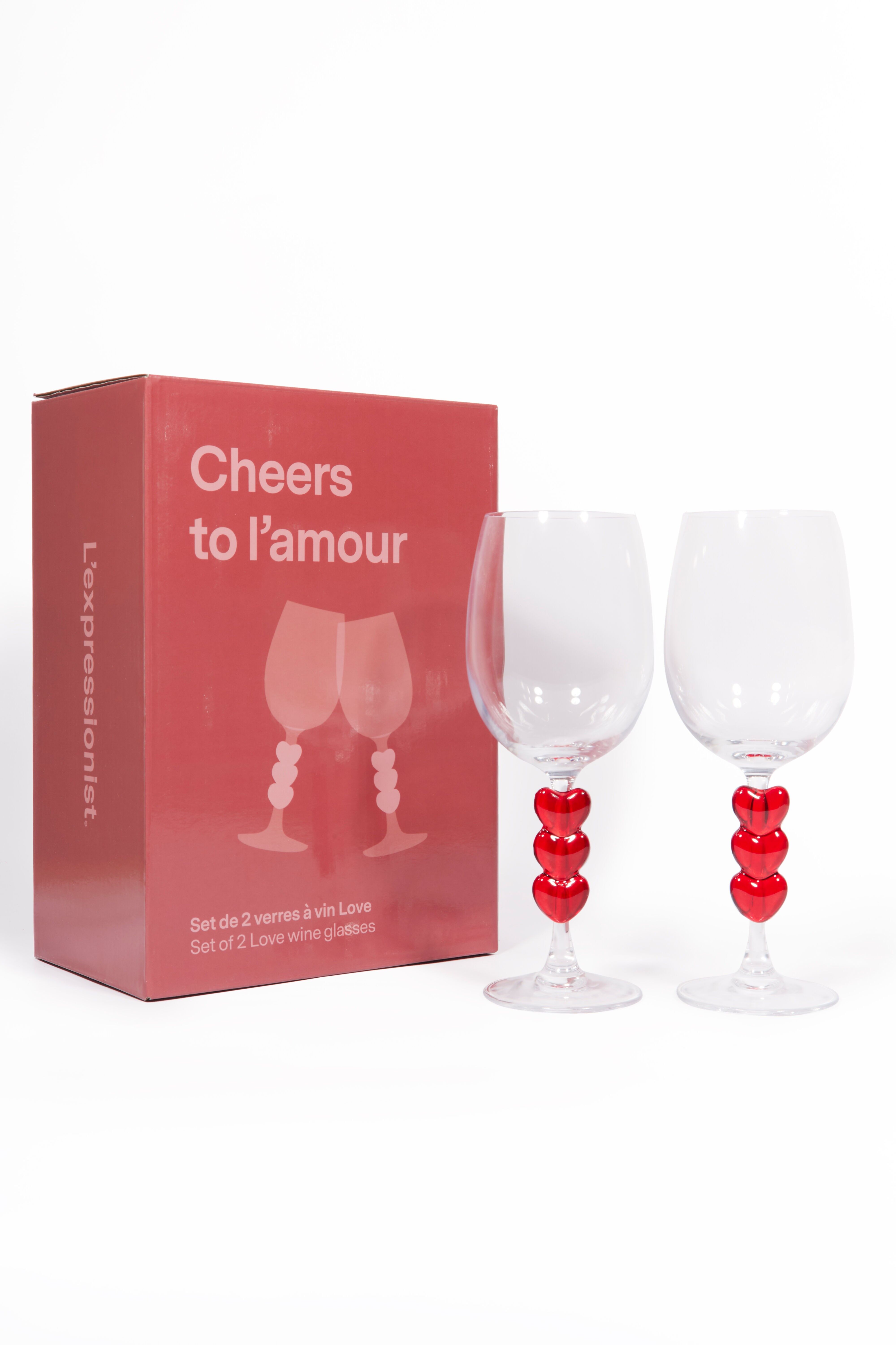 Set aus zwei herzförmigen Weingläsern