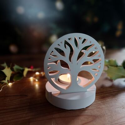 Portacandele in ceramica bianca con albero della vita, portacandele con base, regalo di Natale, portacandele, arredamento pulito e minimalista