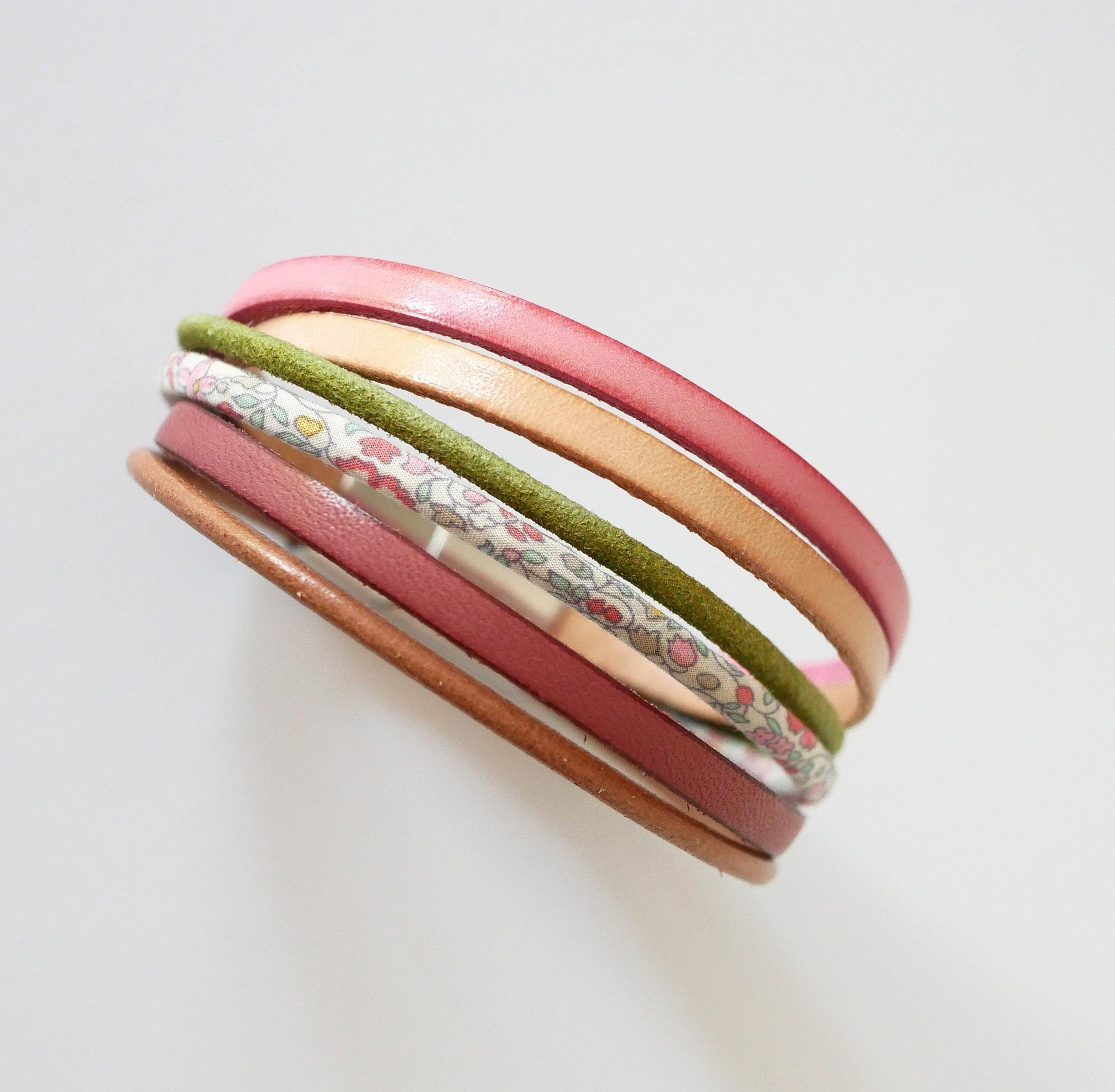 Bracelet manchette pastel en cuirs et cordon Liberty 3D pour femme