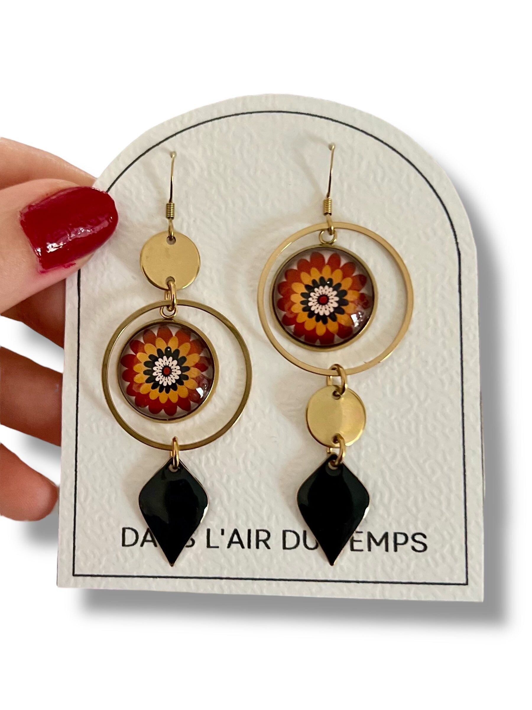Asymmetrical brown mandala earrings