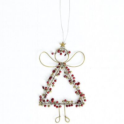 Décoration d'ange en fil de fer fait main – Fil doré de 14 cm avec perles rouges et paillettes