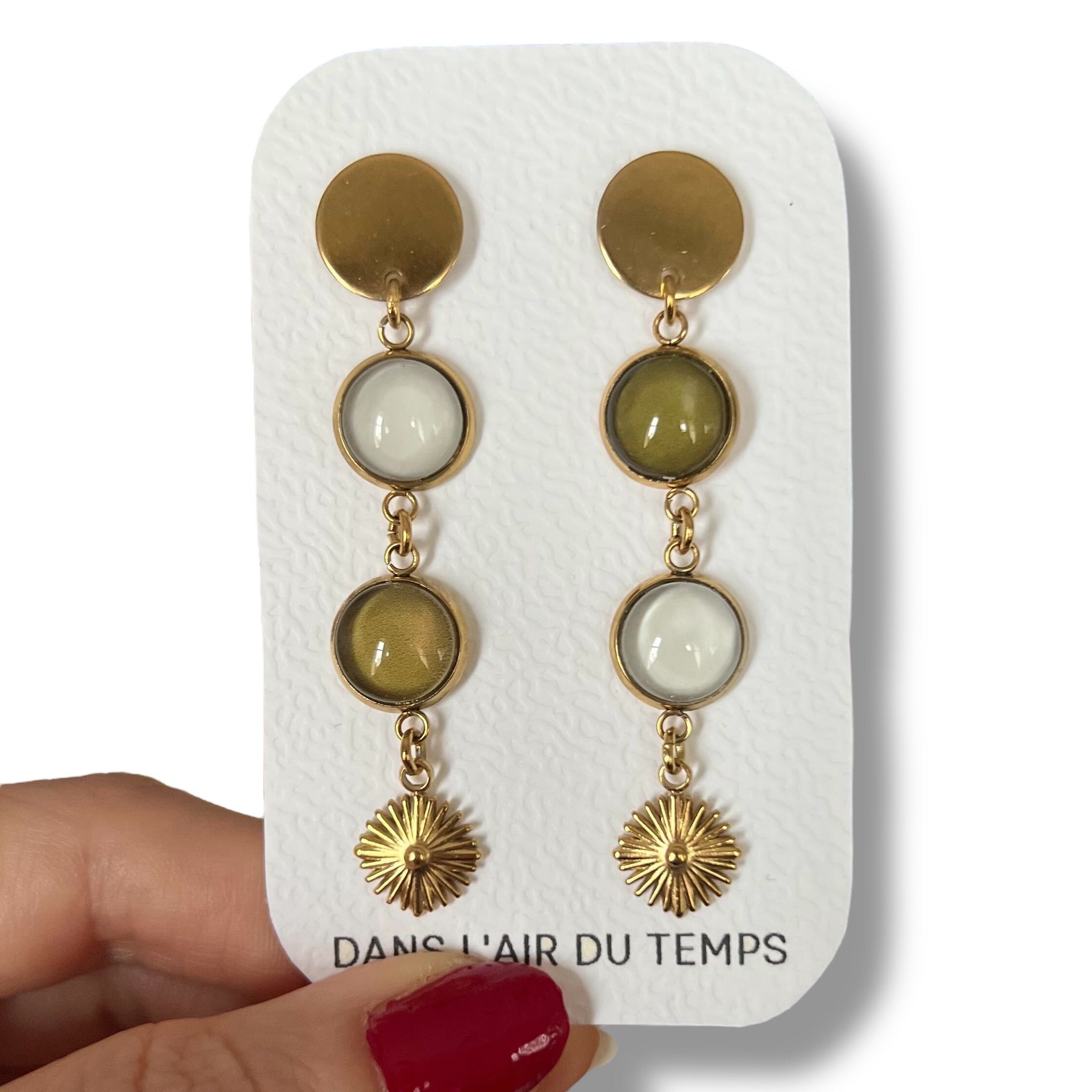 Thin khaki and beige earrings